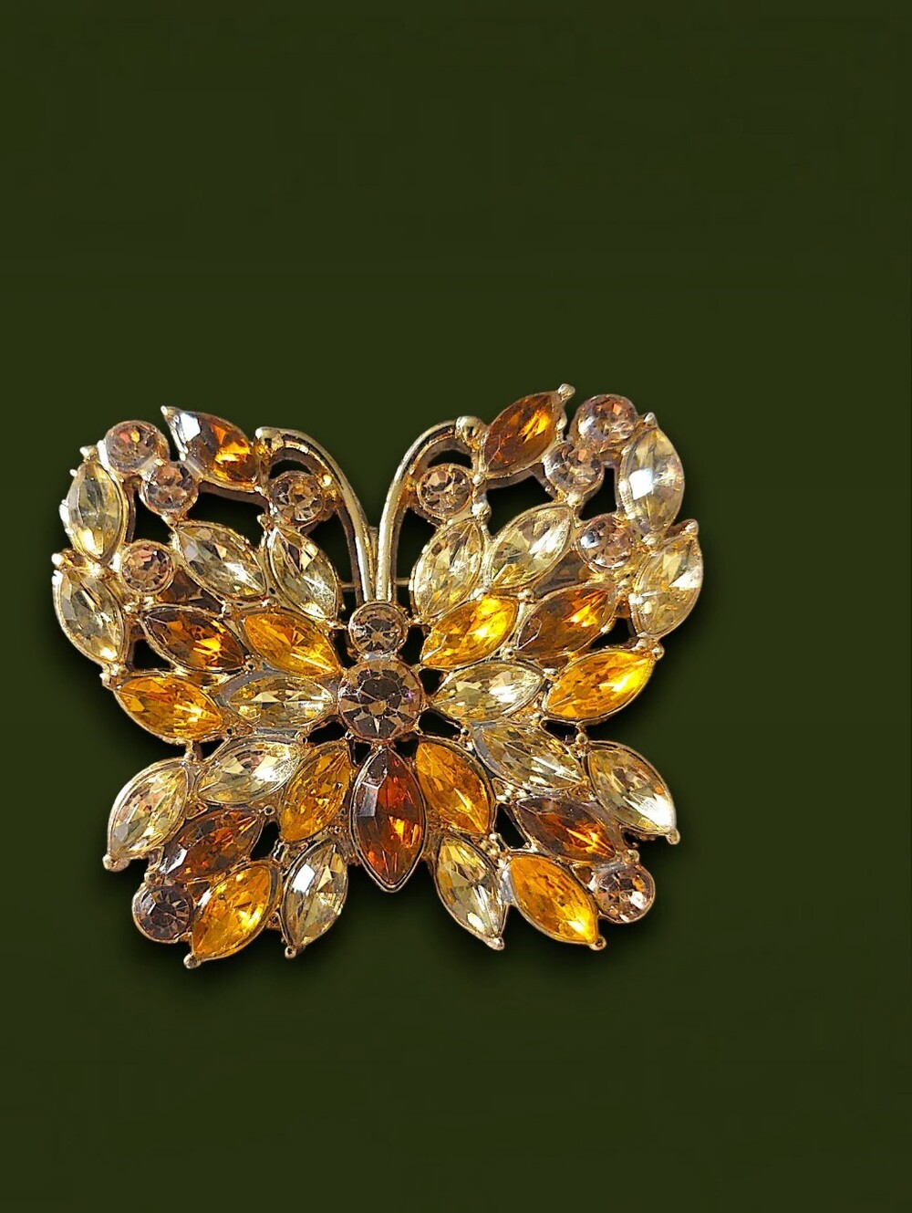 Gold-Tone Amber Crystal Butterfly Brooch